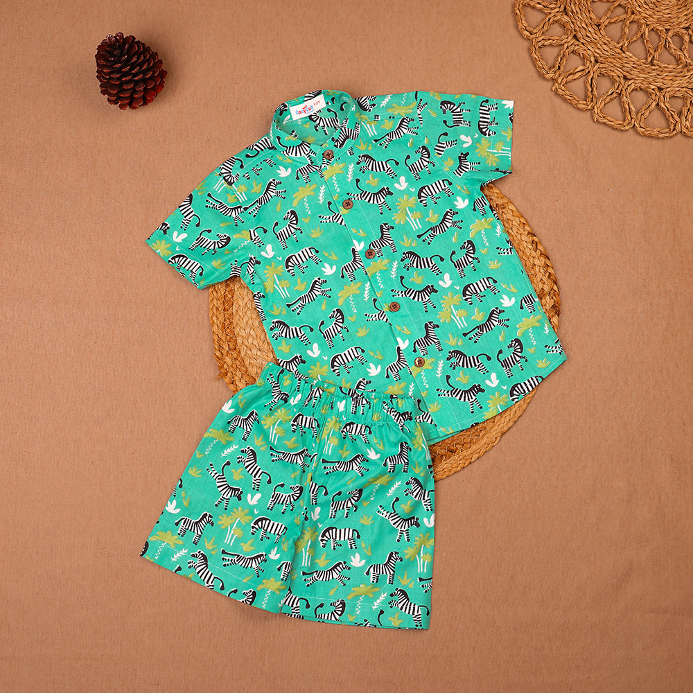 Green Zebra Safari Print Muslin Co-ord Set