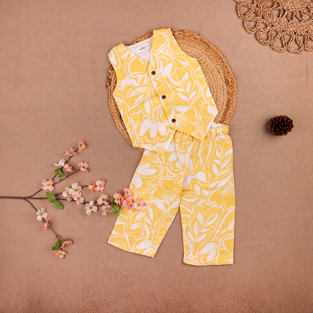 Yellow Floral Muslin Coord Set