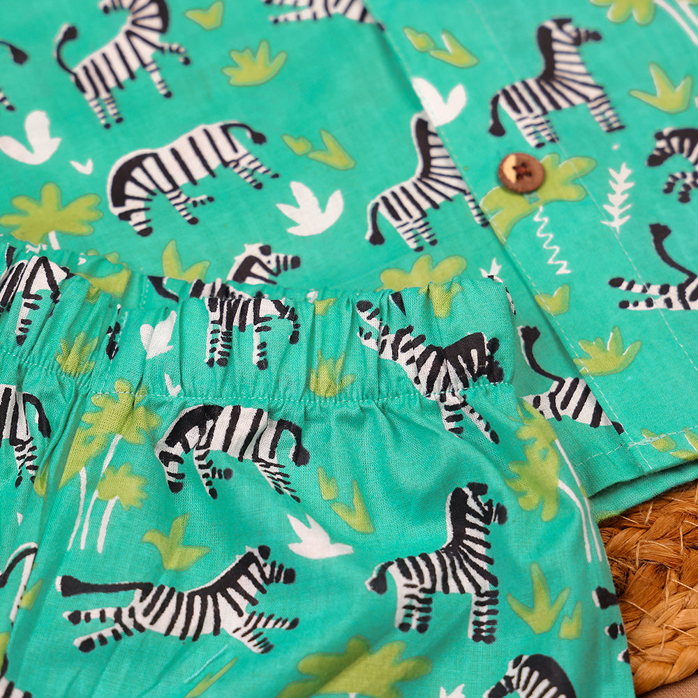 Green Zebra Safari Print Muslin Co-ord Set