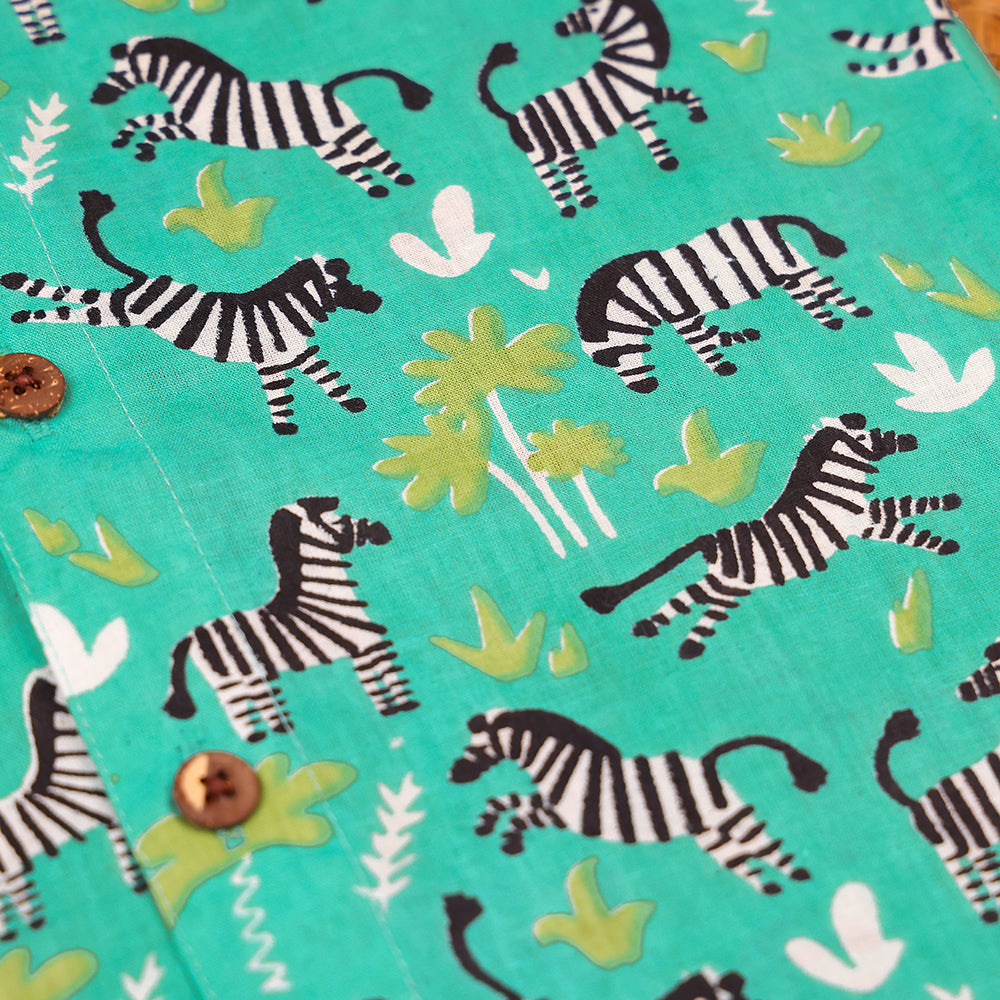Green Zebra Safari Print Muslin Co-ord Set