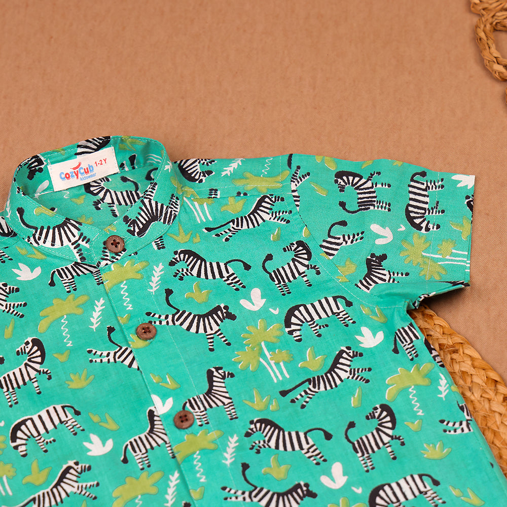 Green Zebra Safari Print Muslin Co-ord Set