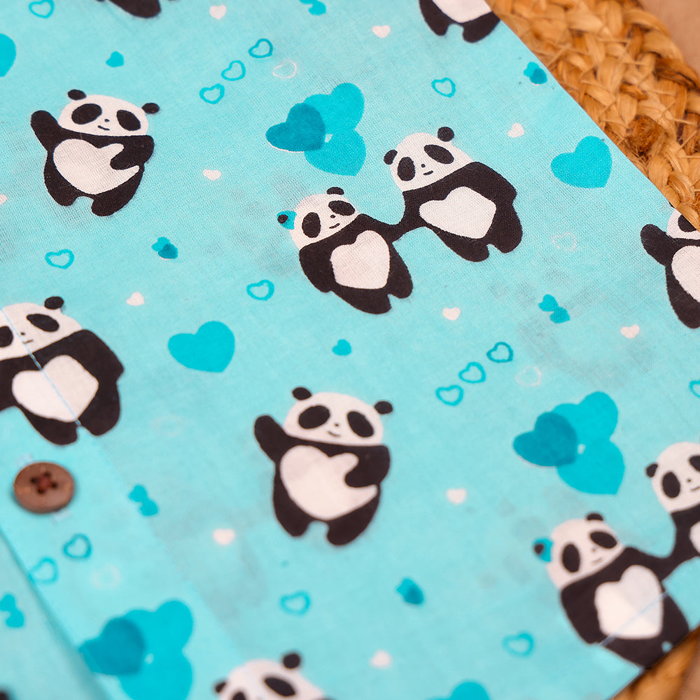 Aqua Panda & Heart Print Muslin Co-ord Set