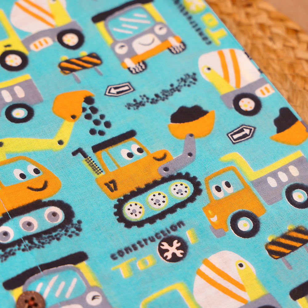 Turquoise Construction Truck Print Muslin Co-ord Set