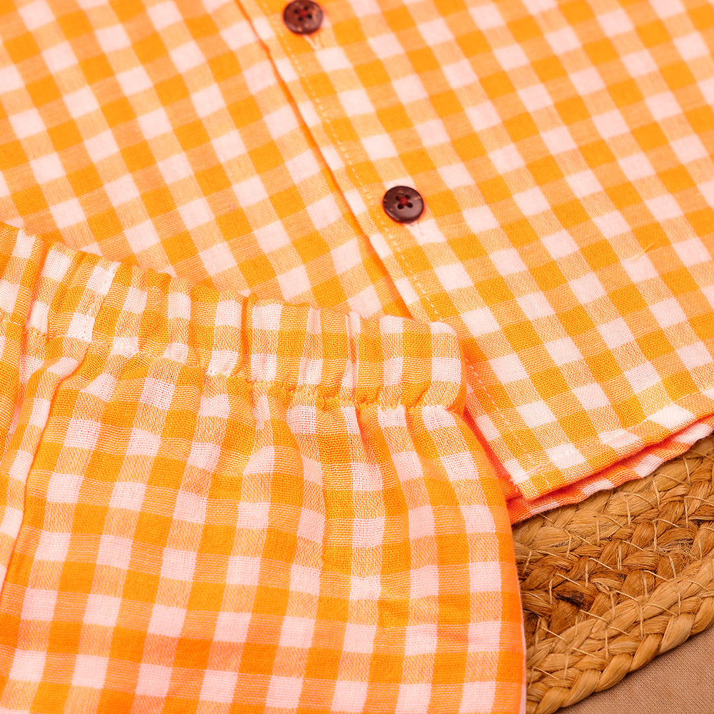 Orange Gingham Check Muslin Night Suit