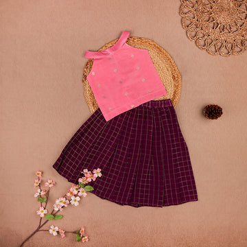 Pink Moon Collar Ethnic Top with Flared Skirt