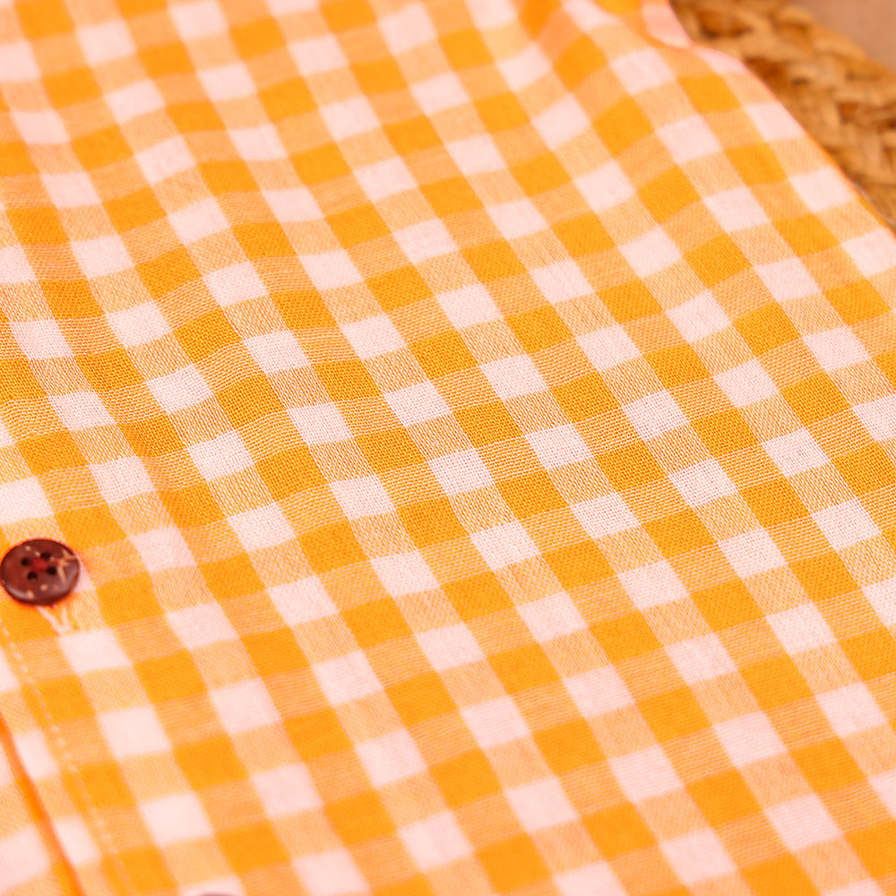 Orange Gingham Check Muslin Night Suit