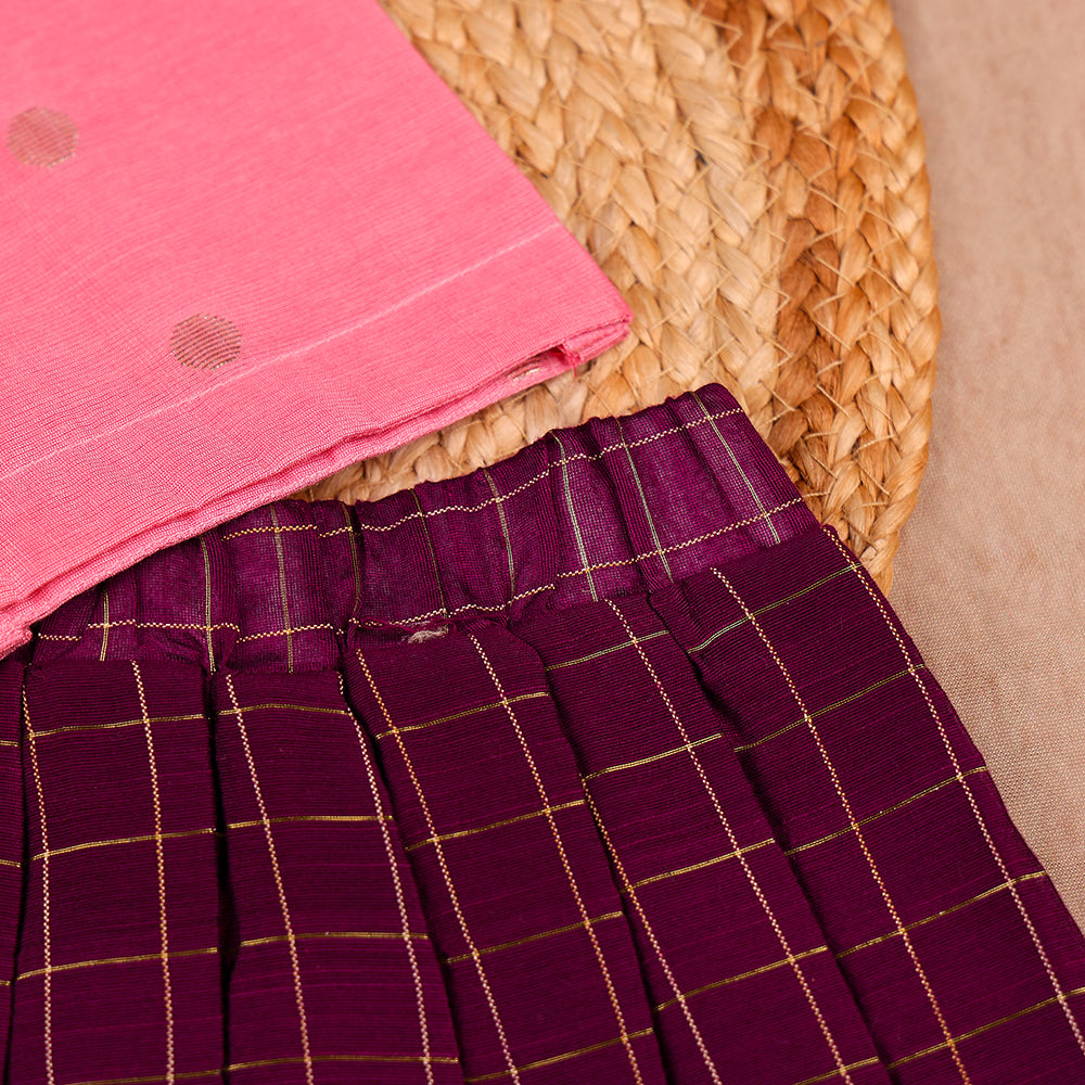 Pink Moon Collar Ethnic Top with Flared Skirt