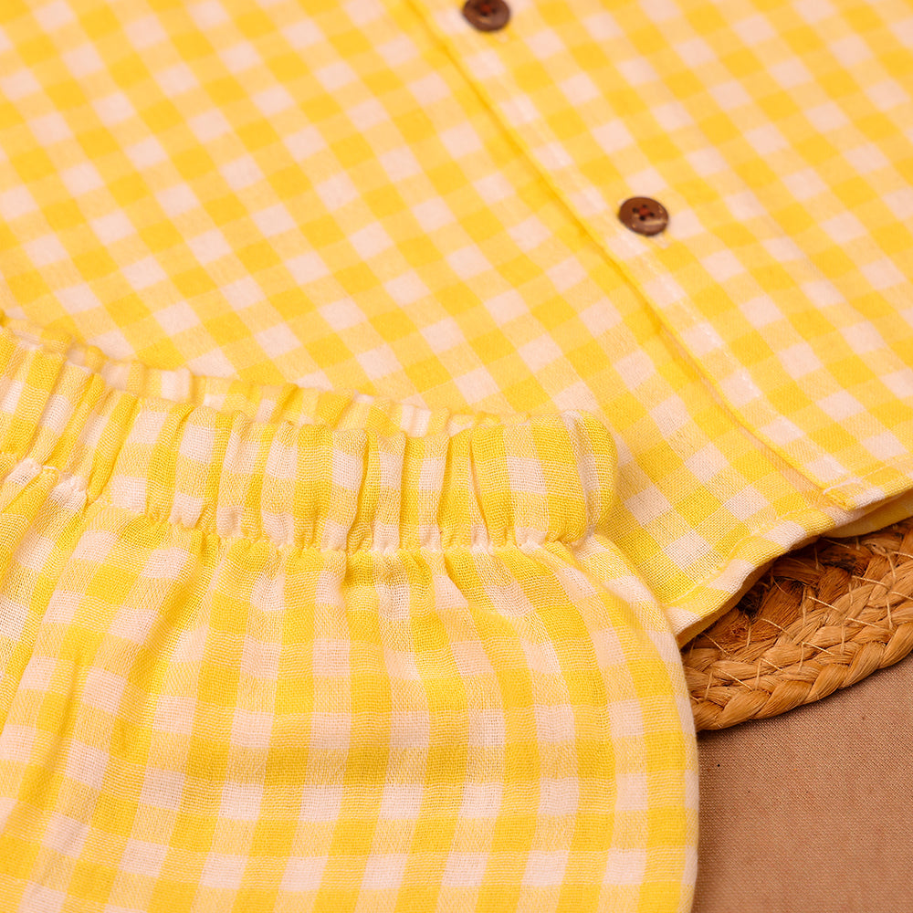 Yellow Gingham Check Muslin Night Suit
