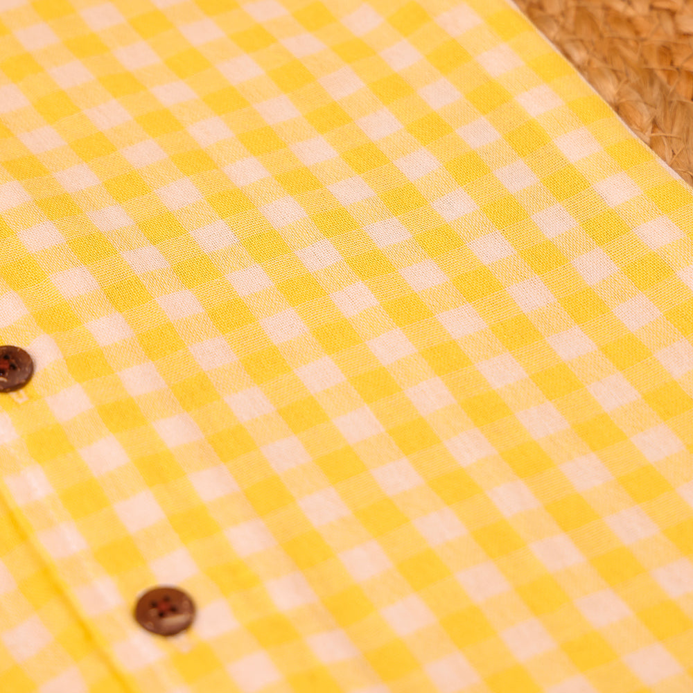 Yellow Gingham Check Muslin Night Suit