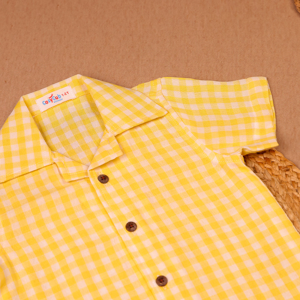 Yellow Gingham Check Muslin Night Suit