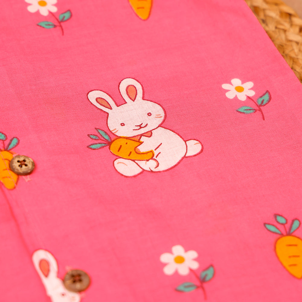 Pink Bunny and Carrot Print Cotton Night Suit