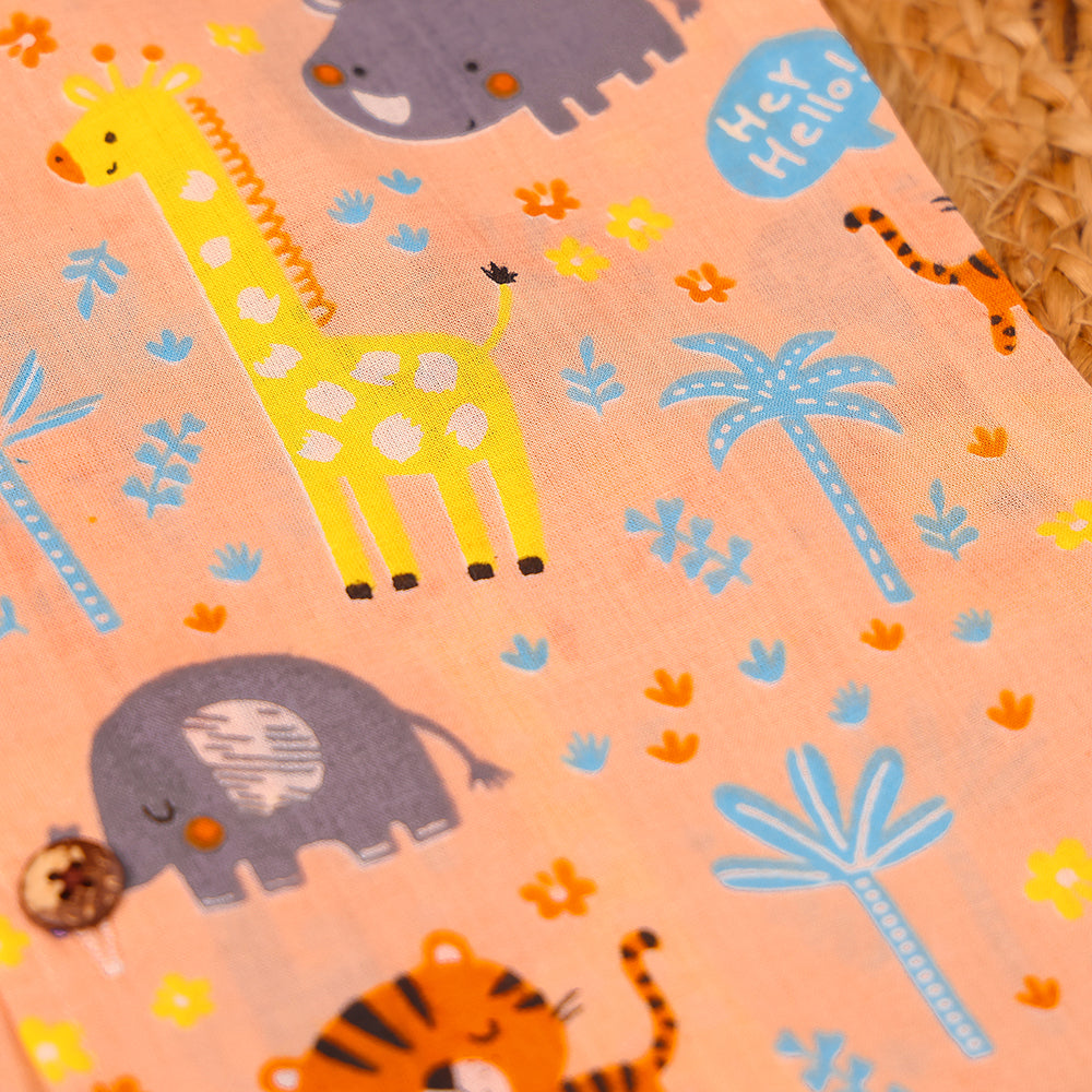 Peach Jungle Safari Print Cotton Night Suit