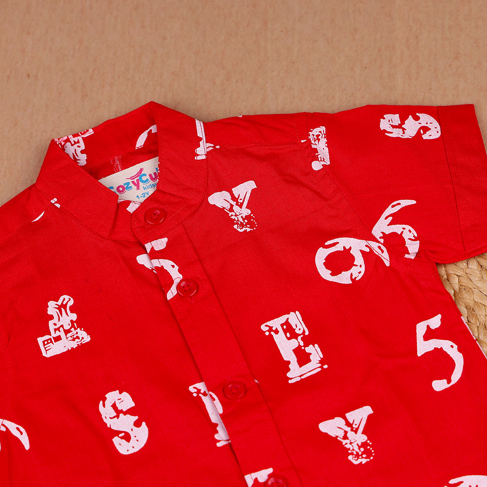Vibrant Red Numbers - Cotton Shirt