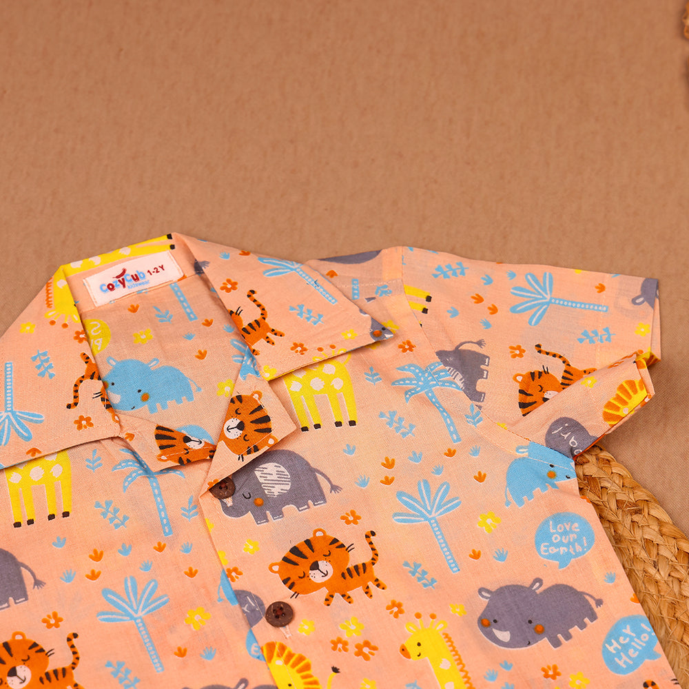 Peach Jungle Safari Print Cotton Night Suit