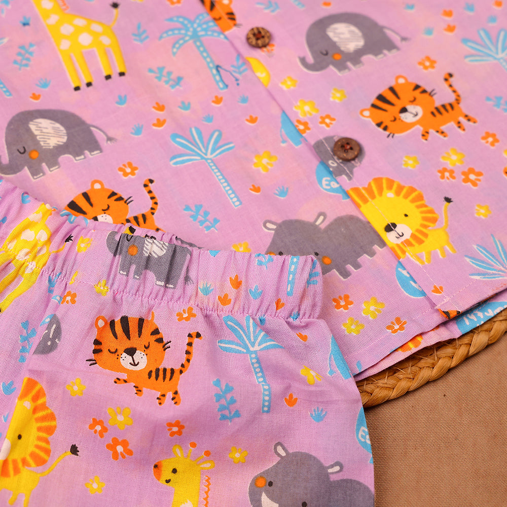 Lilac Jungle Safari Print Cotton Night Suit