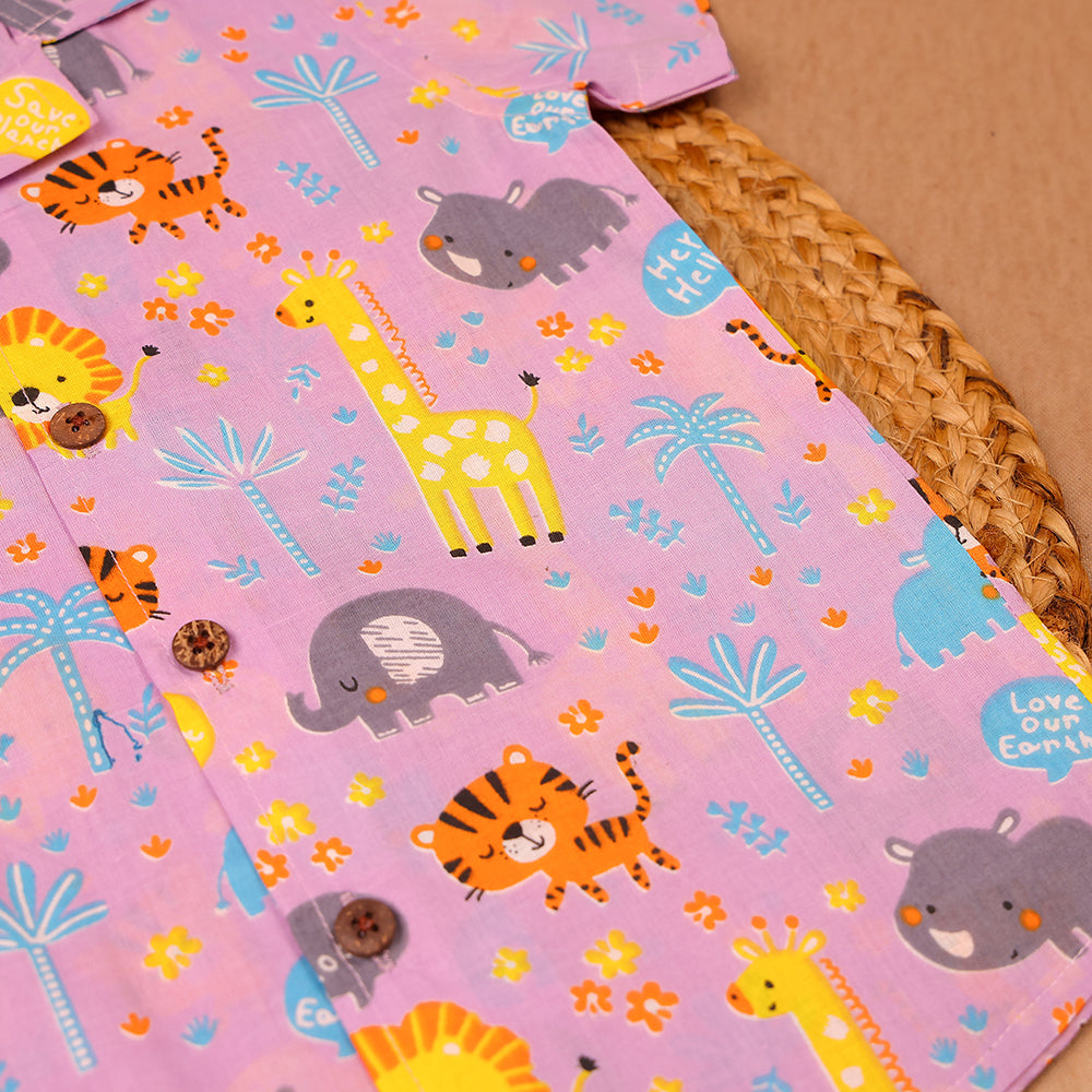 Lilac Jungle Safari Print Cotton Night Suit
