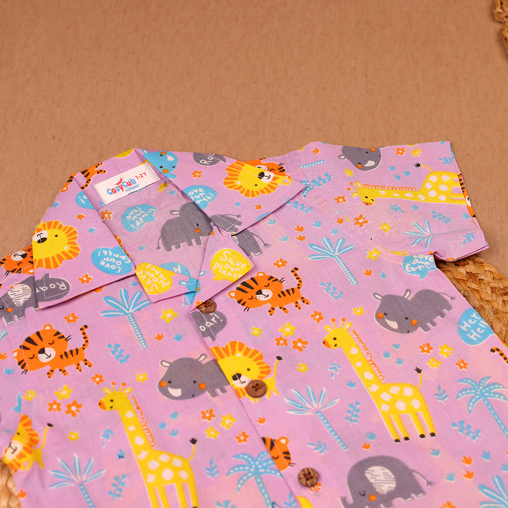Lilac Jungle Safari Print Cotton Night Suit