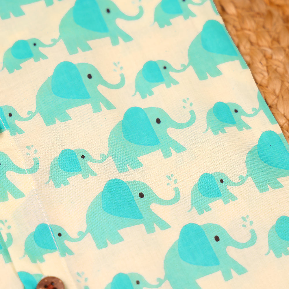 Turquoise Elephant Print Cotton Jabla & Shorts Set