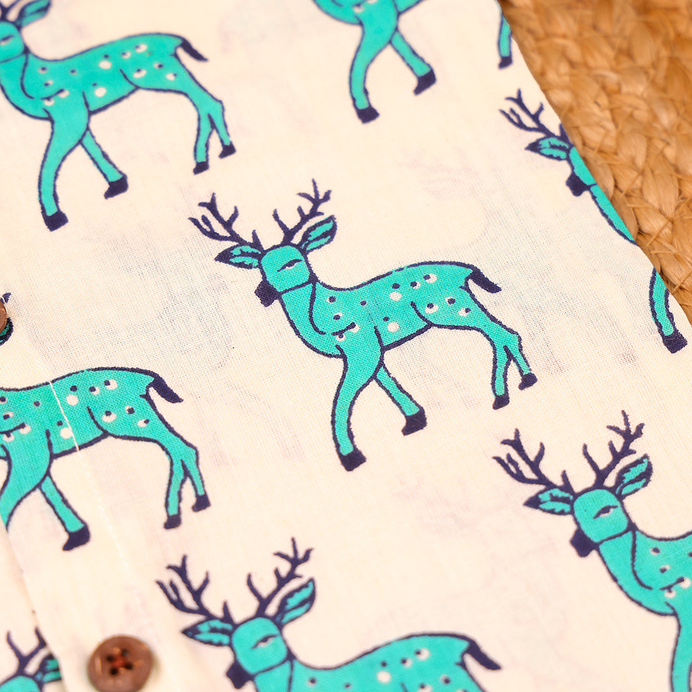 Ivory Reindeer Print Cotton Jabla & Shorts Set