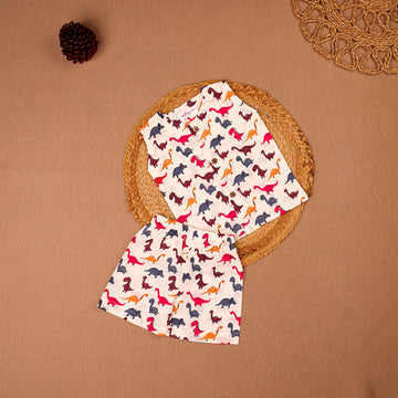 Ivory Dino Print Cotton Jabla & Shorts Set