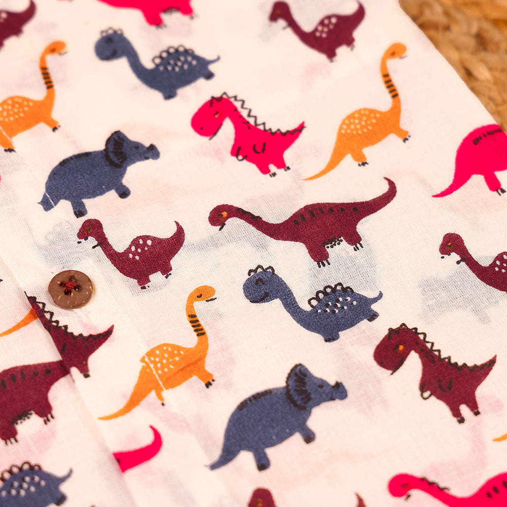 Ivory Dino Print Cotton Jabla & Shorts Set