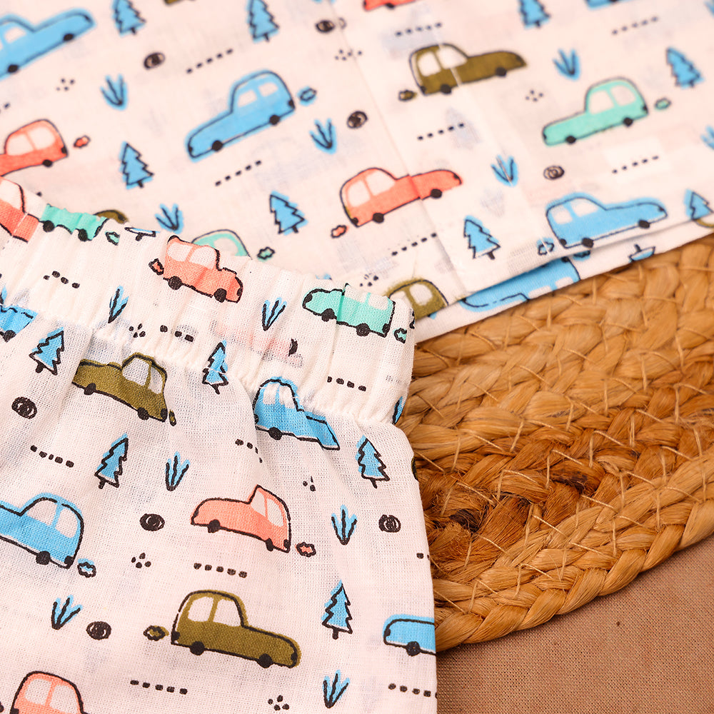 Car Print Cotton Jabla & Shorts Set