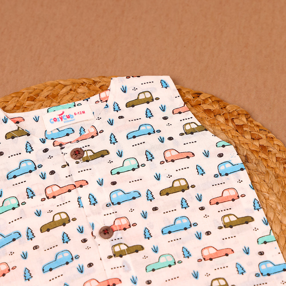 Car Print Cotton Jabla & Shorts Set