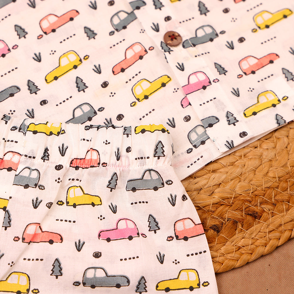Vintage Car Print Cotton Jabla & Shorts Set