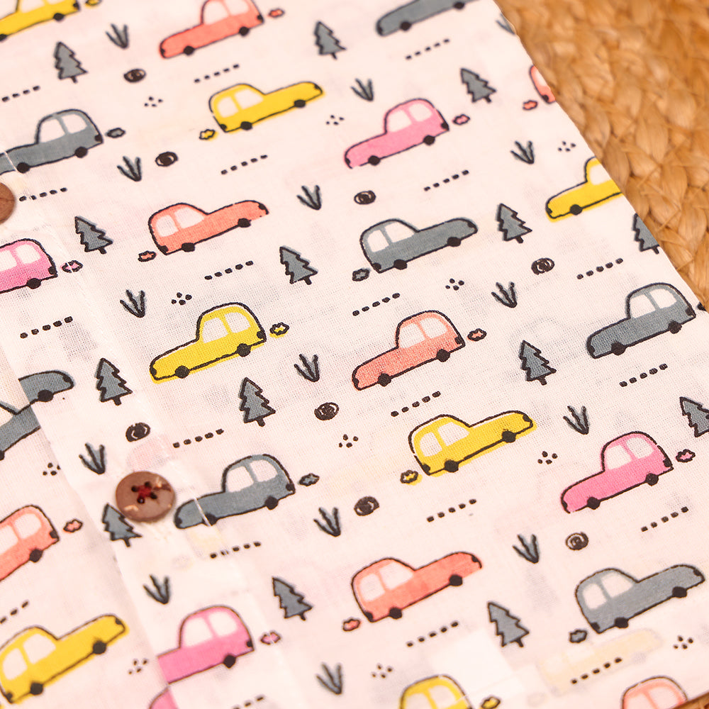 Vintage Car Print Cotton Jabla & Shorts Set