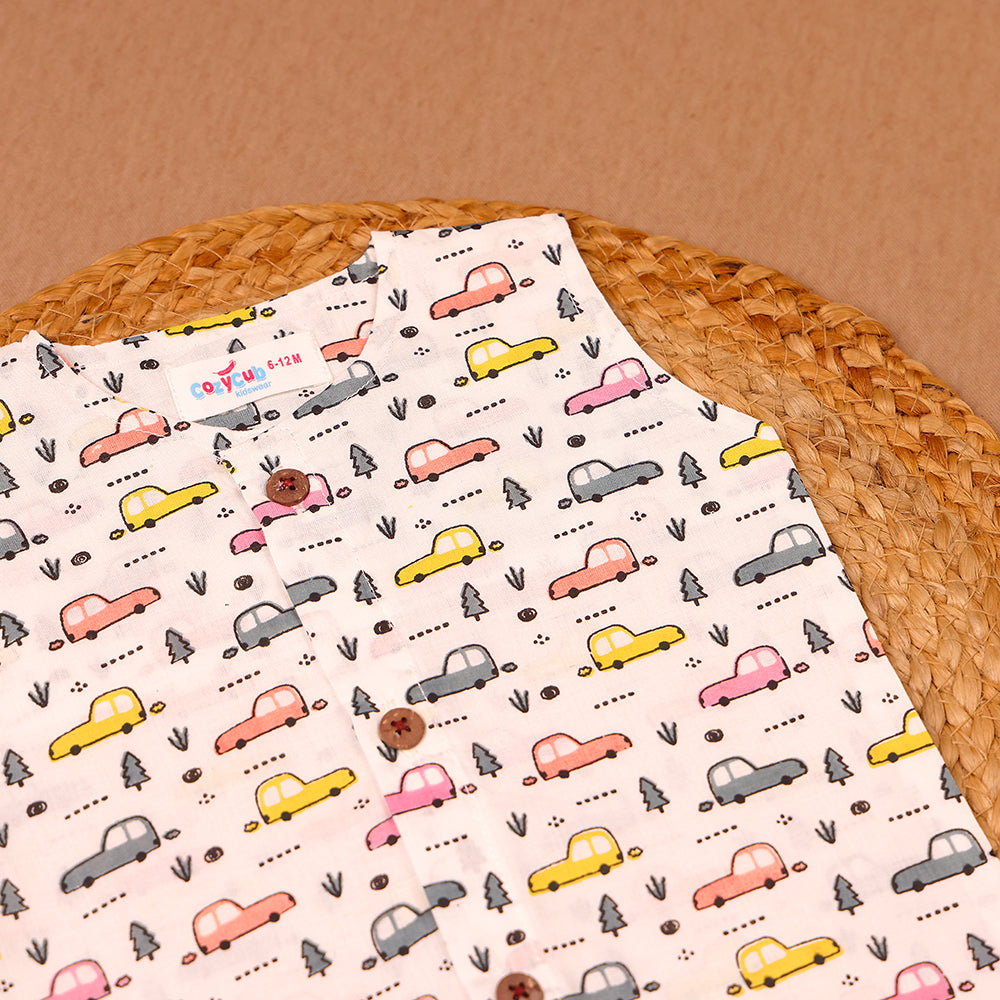 Vintage Car Print Cotton Jabla & Shorts Set