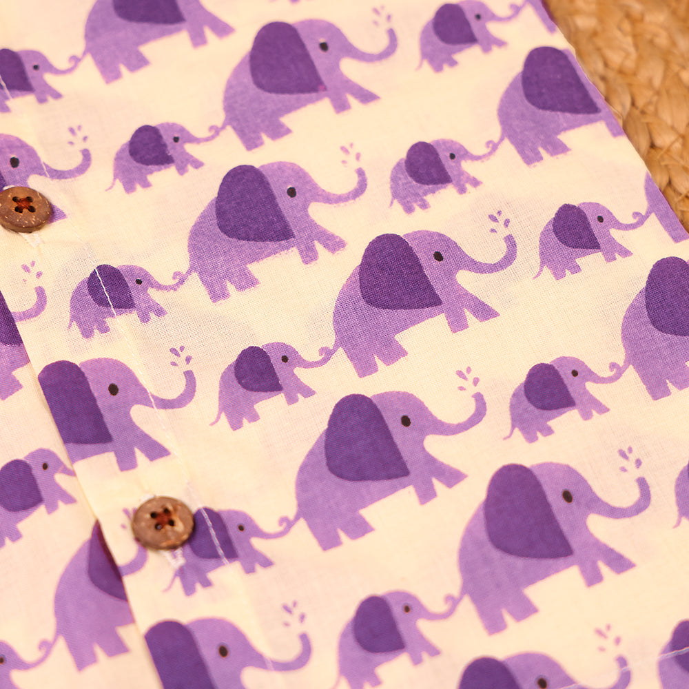 Purple Elephant Print Cotton Jabla & Shorts Set