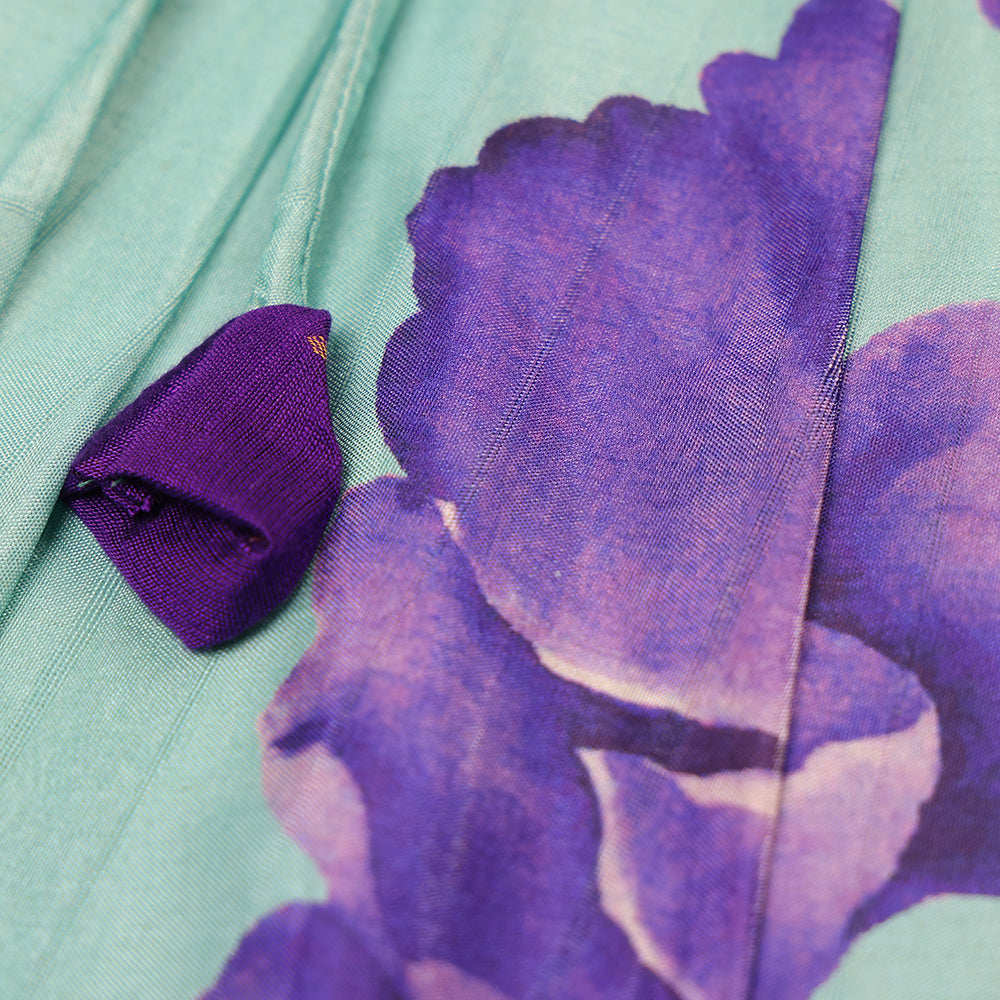 Purple Puff Sleeve Top & Floral Pleated Skirt Set