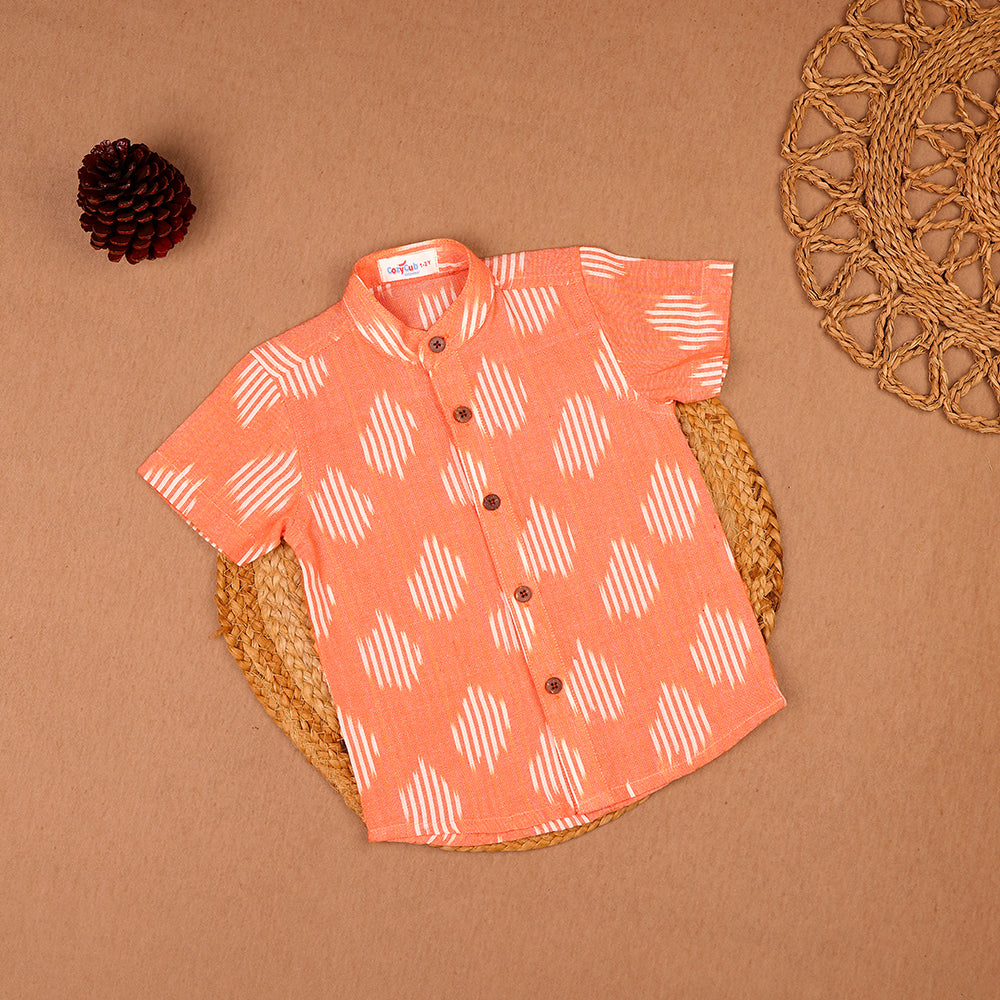 Orange Ikkat Print Cotton Shirt