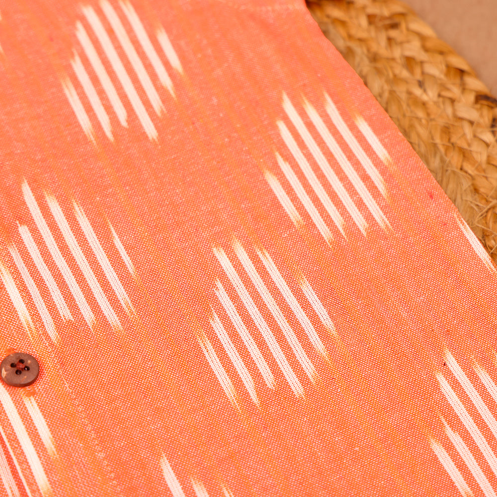 Orange Ikkat Print Cotton Shirt