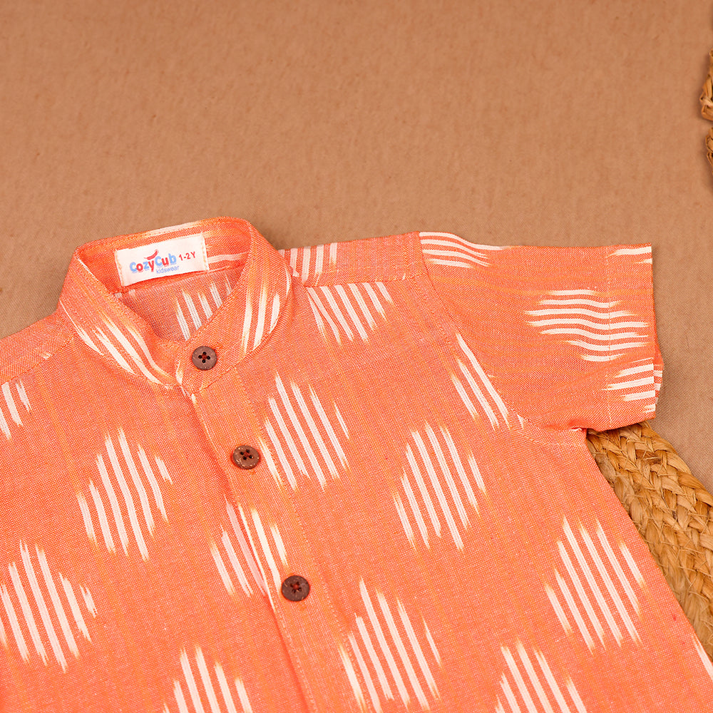 Orange Ikkat Print Cotton Shirt