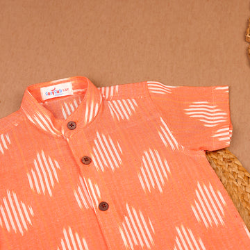 Orange Ikkat Print Cotton Shirt