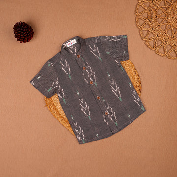 Charcoal Grey Ikkat Print Cotton Shirt
