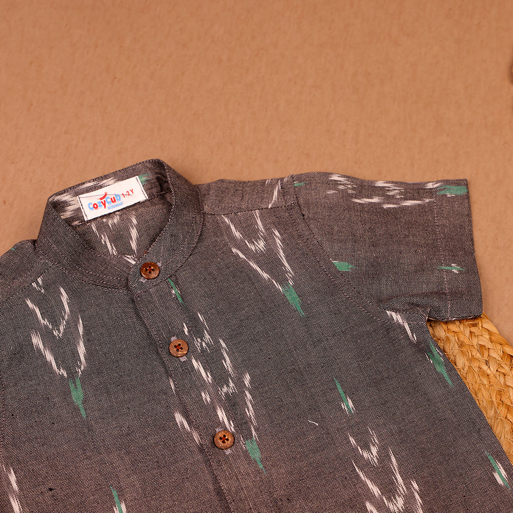 Charcoal Grey Ikkat Print Cotton Shirt