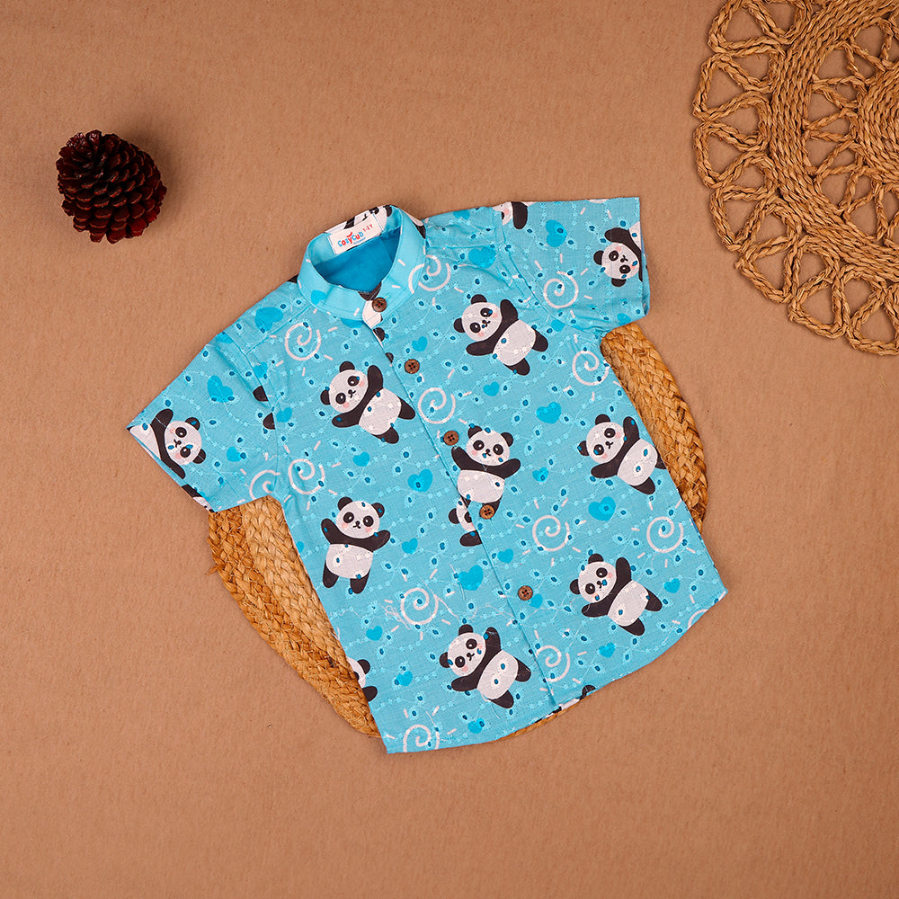 Sky Blue Panda Print Cotton Hacoba Shirt
