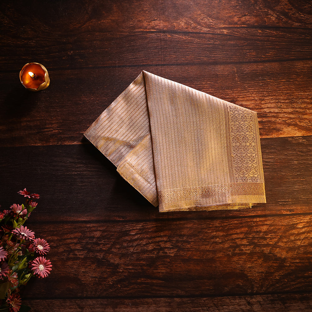 Ivory Pinstripe Cotton Dhoti with Floral Zari Border – Traditional Festive Wear for Boys