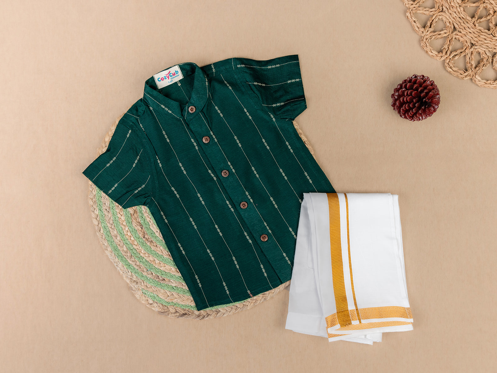 Elegant Green Striped Shirt & Dhoti Set