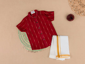 Classic Red Striped Shirt & Dhoti Set