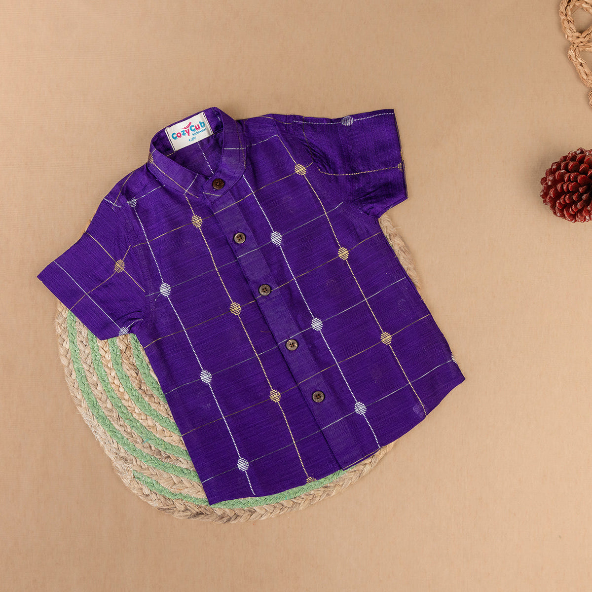 Royal Purple Checkered Raw Silk Shirt only