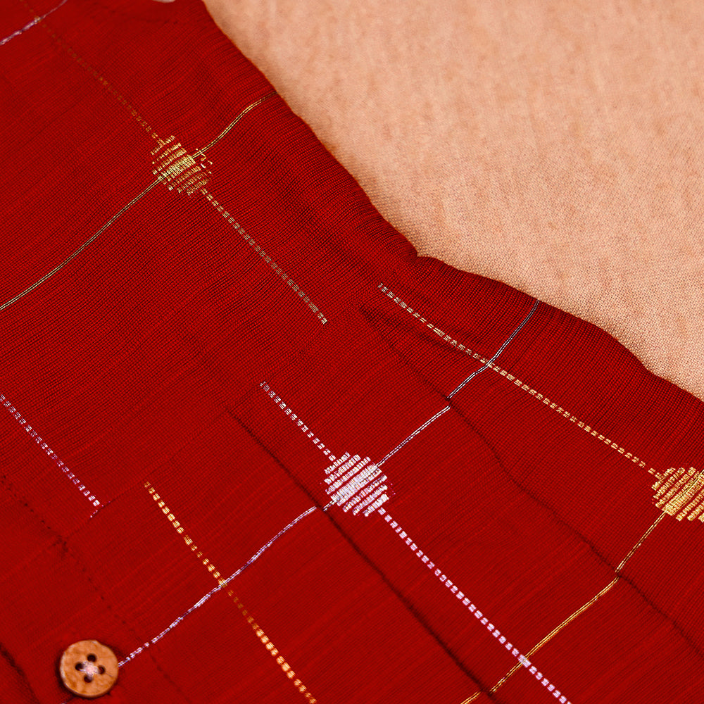 Bright Ruby Red Raw Silk Lined Frock