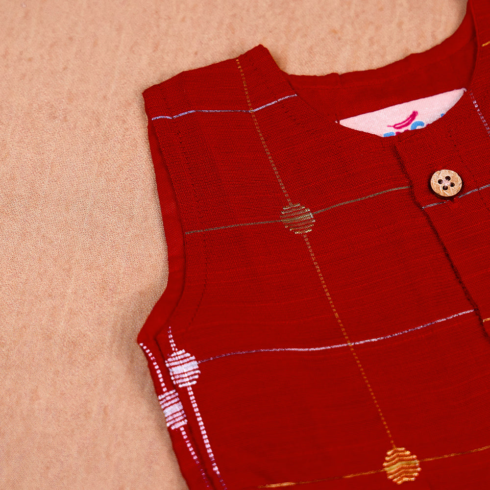Bright Ruby Red Raw Silk Lined Frock