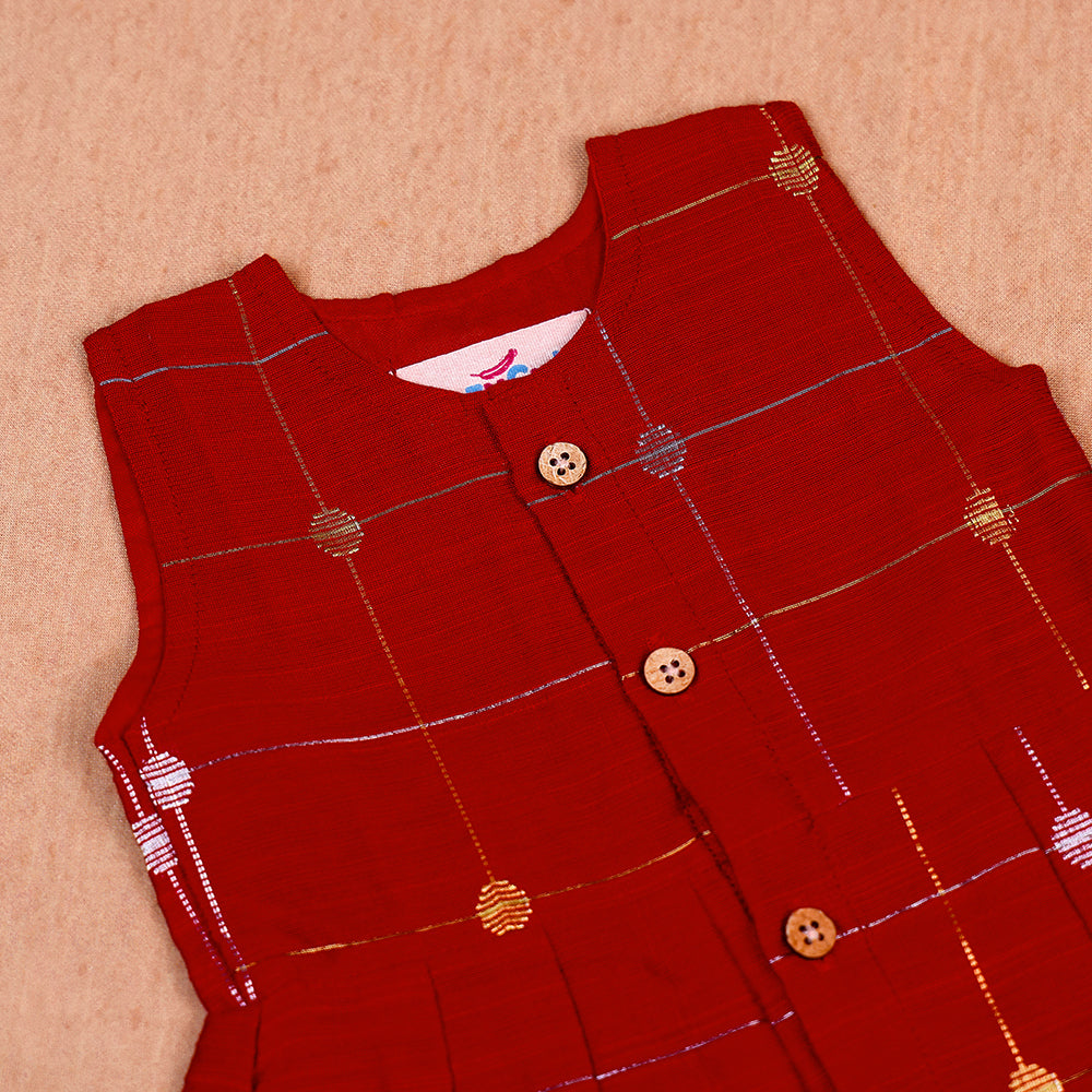 Bright Ruby Red Raw Silk Lined Frock