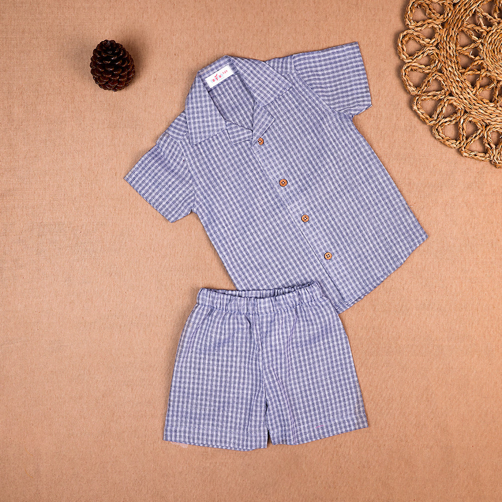 Cool Blue Cotton Checks Co-ord Set for Boys
