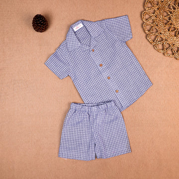Cool Blue Cotton Checks Co-ord Set for Boys