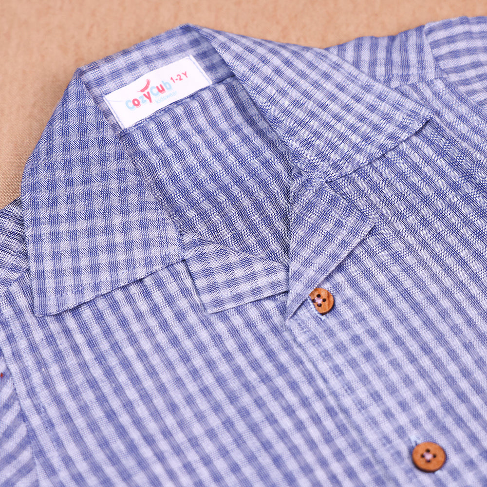 Cool Blue Cotton Checks Co-ord Set for Boys