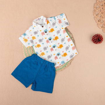 White and Vibrant Royal Blue Elephant Parade - Half Sleeve Set